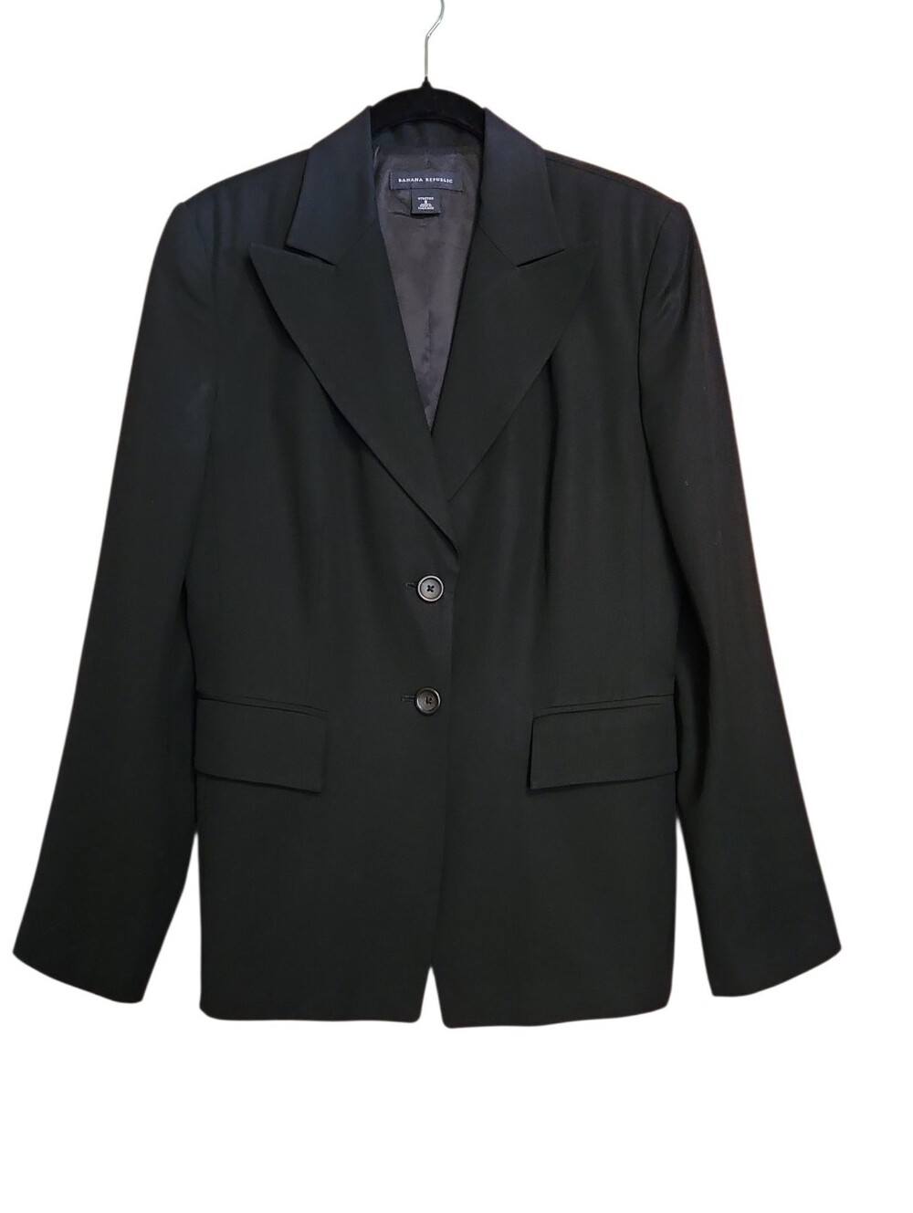 Banana Republic Vintage 2003 Black Wool Blend Elongated Blazer Jacket Size 8